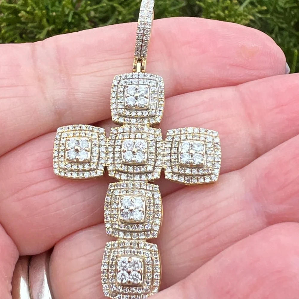 LARGE 10K YELLOW GOLD STATEMENT DIAMOND CROSS  PENDANT ONE OF A KIND CUSTOM MADE - Picture 6 of 16